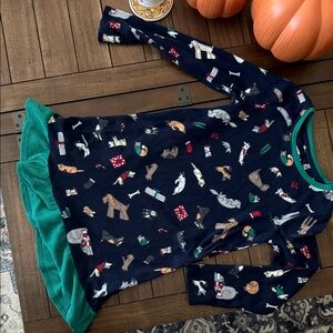 Kids Swim Long Sleeve Christmas Nightgown - Navy and Green